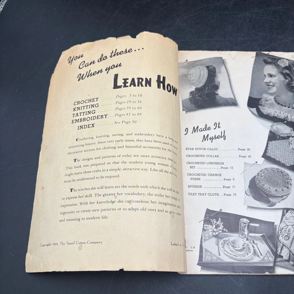 Vintage 1941 Learn How Book No 170 Spool Cotton Co Crochet Knit Tat Embroidery